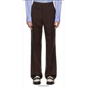 AMI Paris Straight Fit Trousers Soft Wool Gabardine 221 Dark Coffee 42